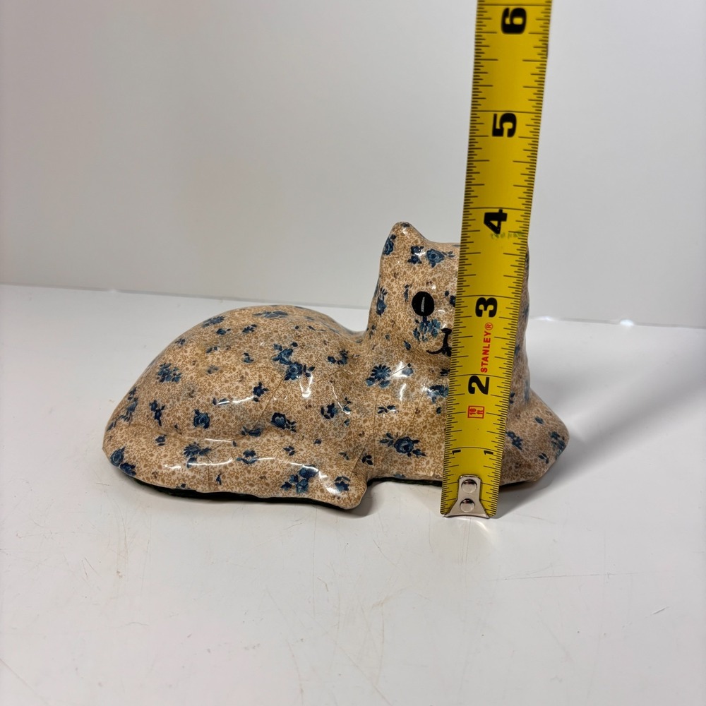 Vintage Papier Mache Cat Figurine Floral Blue Flower Decoupage Cottagecore Decor - Picture 12 of 12